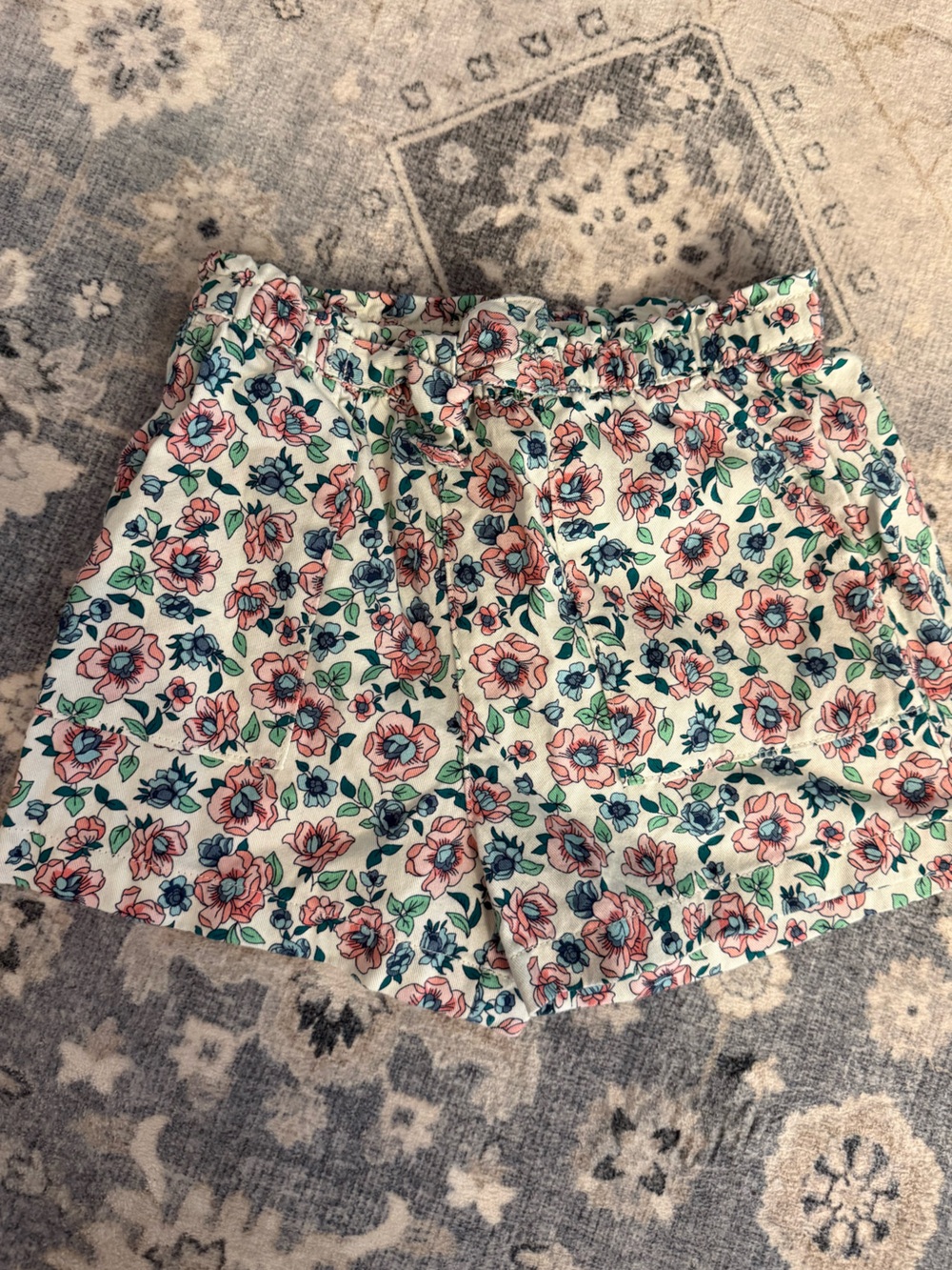 Crewcuts Cream Floral paper bag girls Shorts with Pink & Blue Flowers